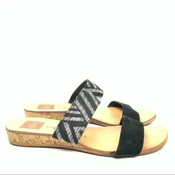 DV dolce Vita womens sandals size 7 black white Aztec strappy cork wedges - Picture 12 of 12